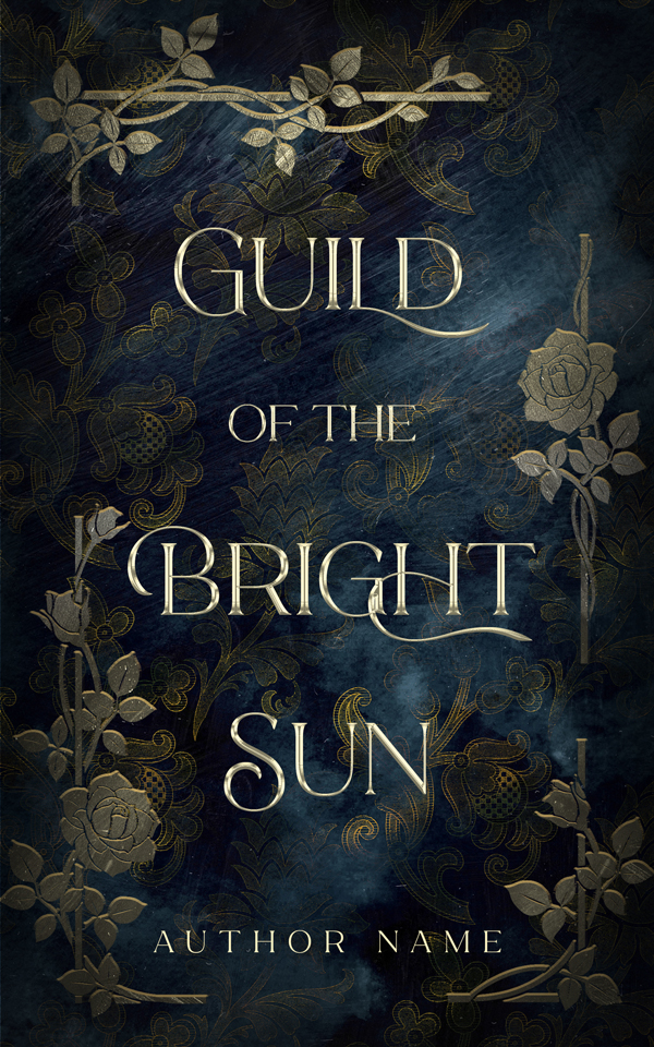 Dark fantasy book cover design with golden rose border.