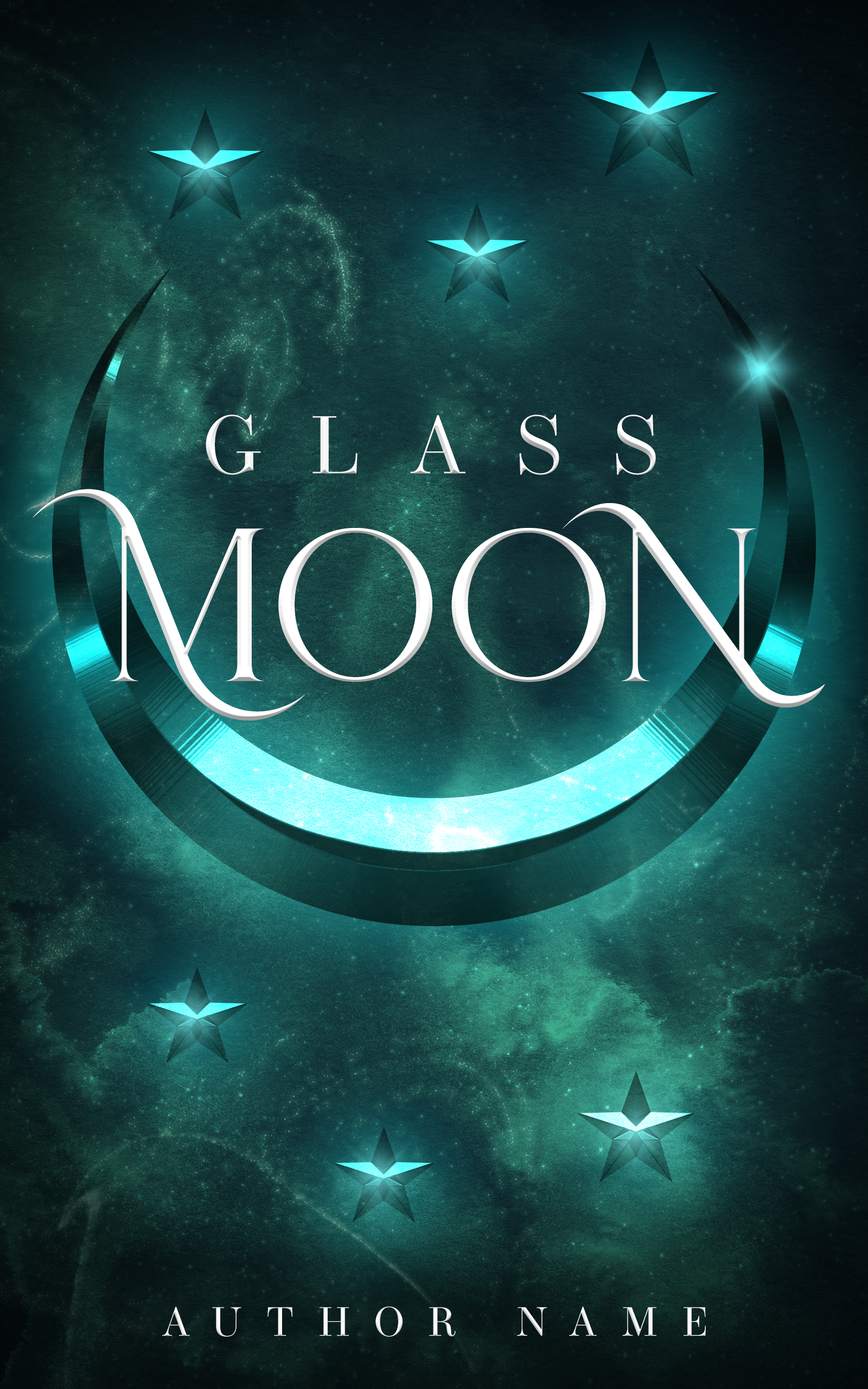 Glowing moon celestial book cover design.